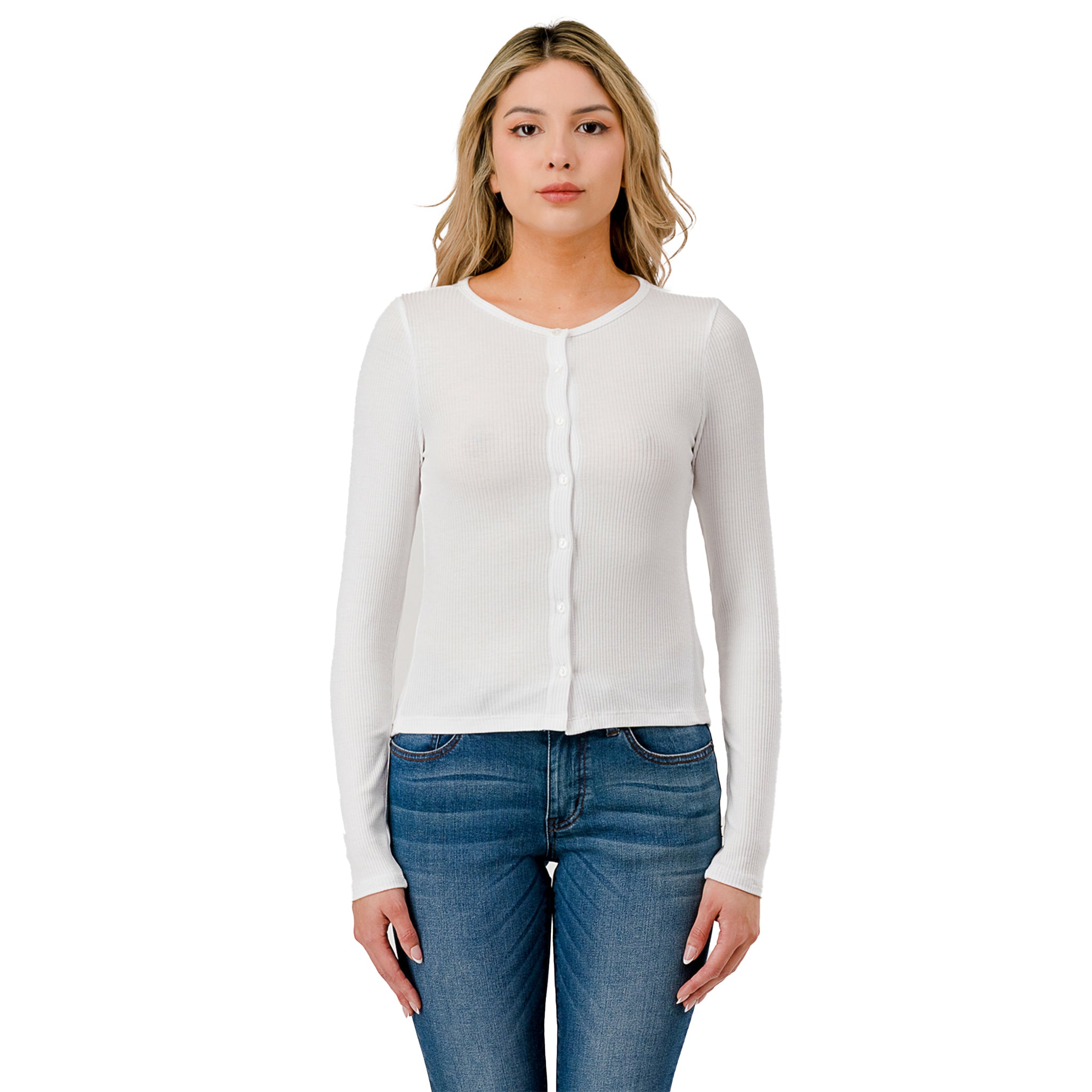 Ribbed Long Sleeve Button Cardigan - Denny's