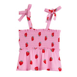 Allover Strawberry And Bow Smocked Top