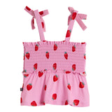 Allover Strawberry And Bow Smocked Top