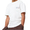 A person wearing a white short-sleeve crewneck t-shirt with a small 'ATHLETIC DEPT. CO' logo printed on the left chest