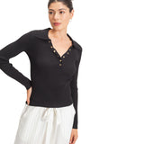 Long Sleeve Snap Collared Henley
