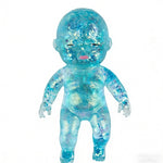 Blue glittery baby squishy on a white background