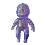 Iridescent purple and glitter baby squishy on a white background