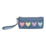 Hearts Denim Pencil Case Wristlet - Denny's