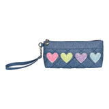 Hearts Denim Pencil Case Wristlet - Denny's