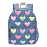 Hearts Glitter Printed Denim Large Backpack - Denny's