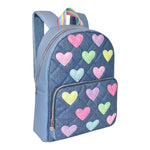 Hearts Glitter Printed Denim Large Backpack - Denny's