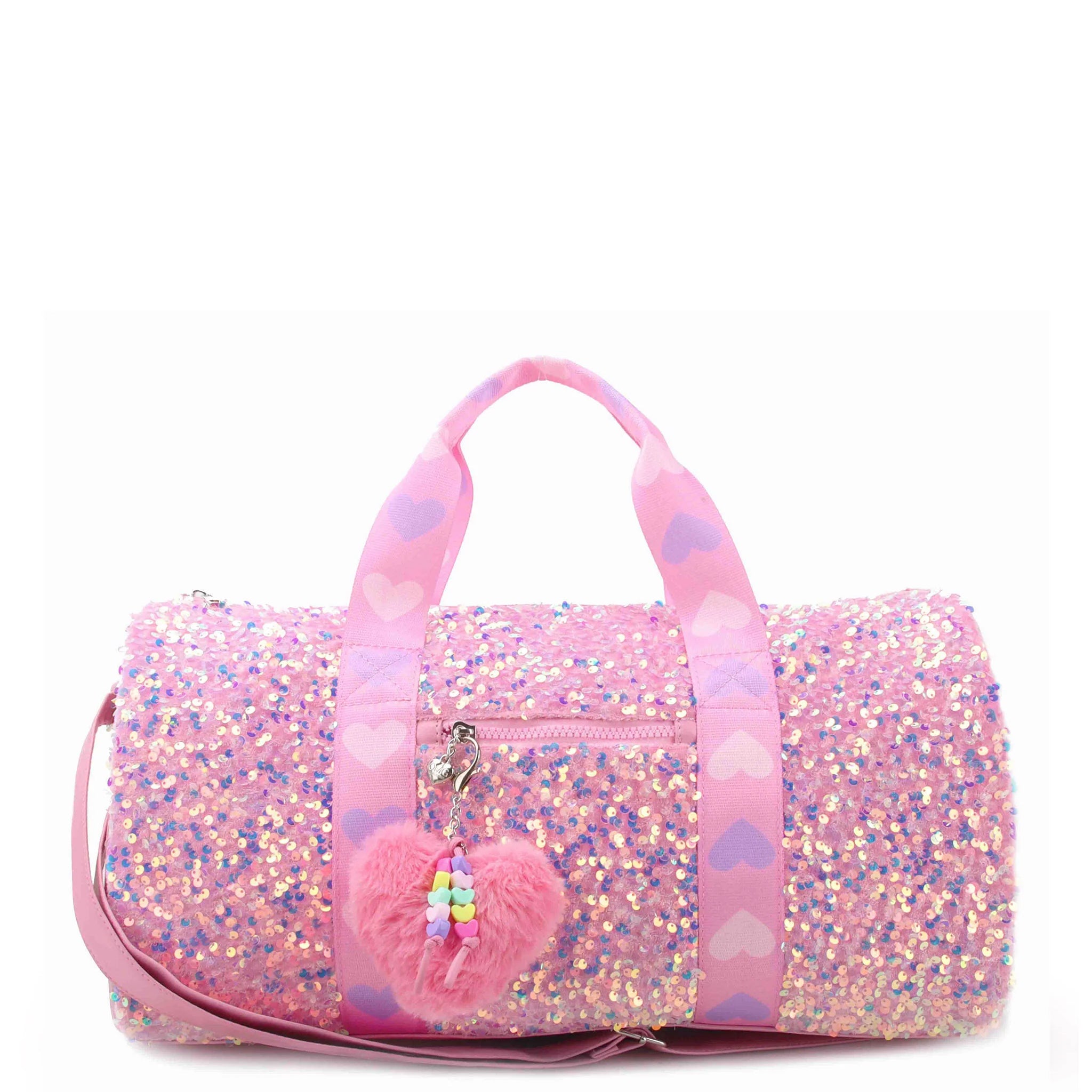 Heart Faux Fur Charm Sequin Duffle - Denny's