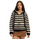 Stripe Hooded Zip Sweater