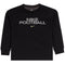 A black long-sleeve crewneck t-shirt featuring a textured silver 'NIKE FOOTBALL' graphic across the chest with a small neon green swoosh underneath, displayed on a clean white background.