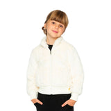 Jacquard Hearts Hooded Faux Fur Jacket