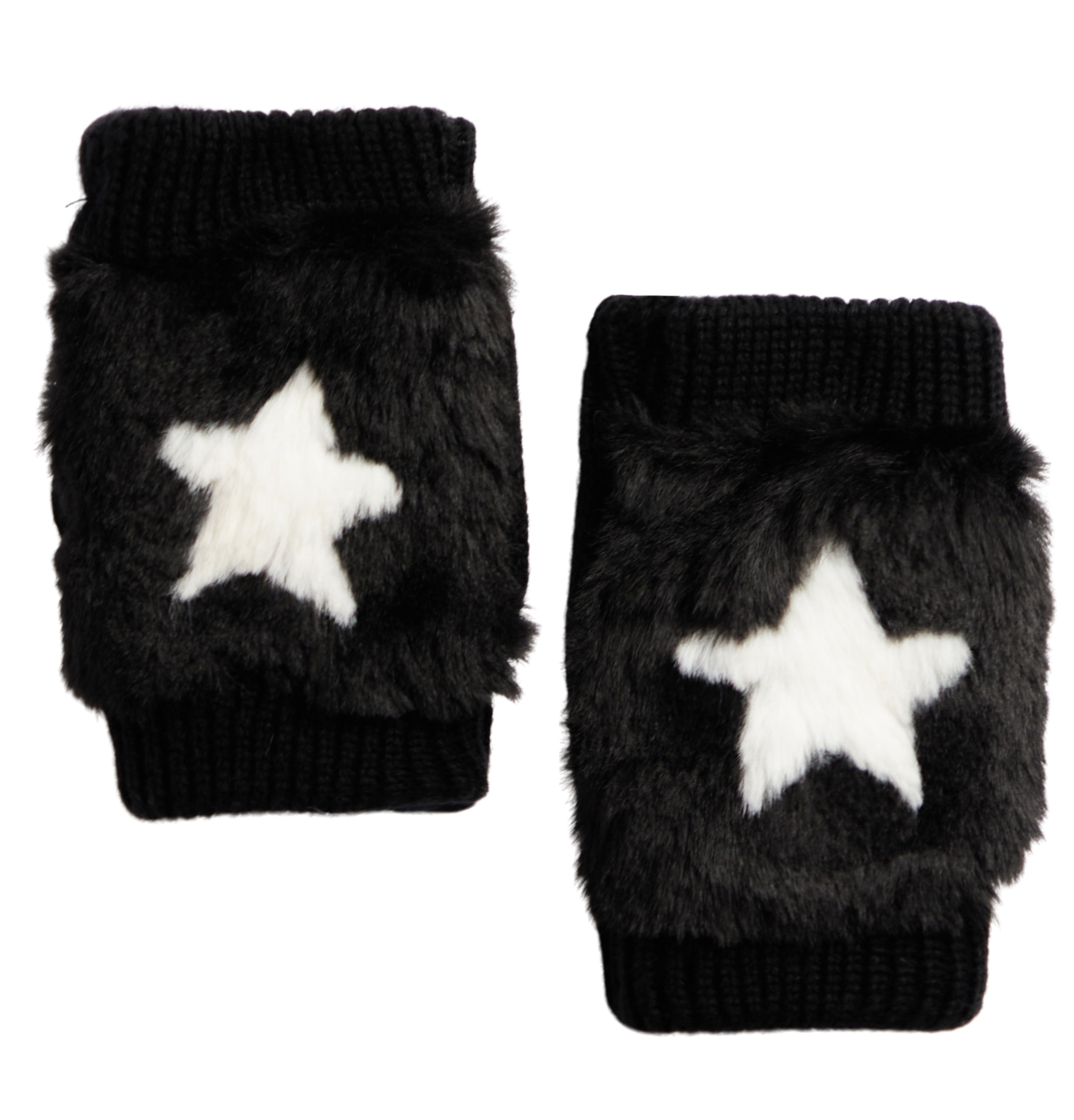 Kids Faux Fur with Stars Intarsia Mitten - Denny's