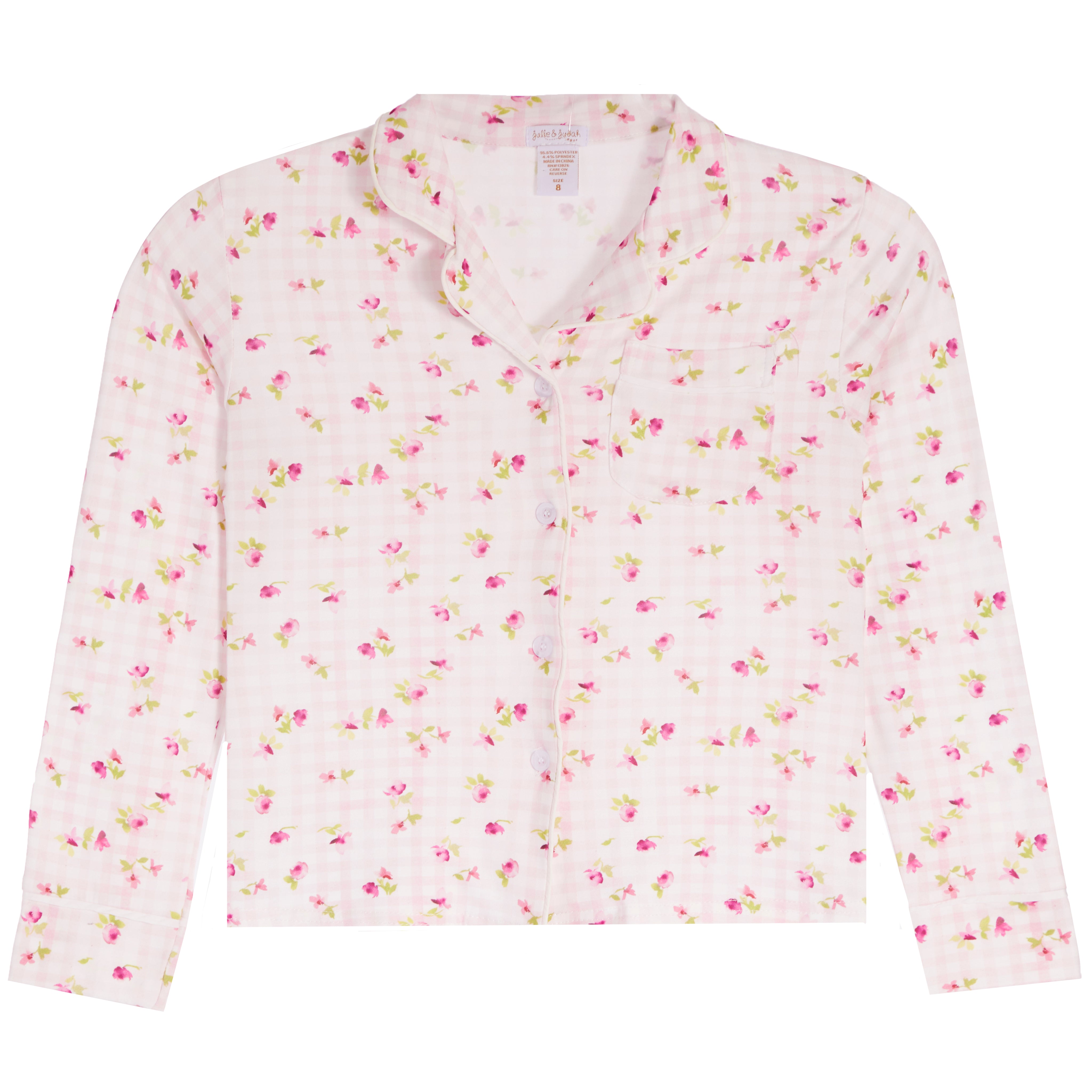 Gingham 2Pc Set With Roses Long Pants/Long Sleeve - Denny's