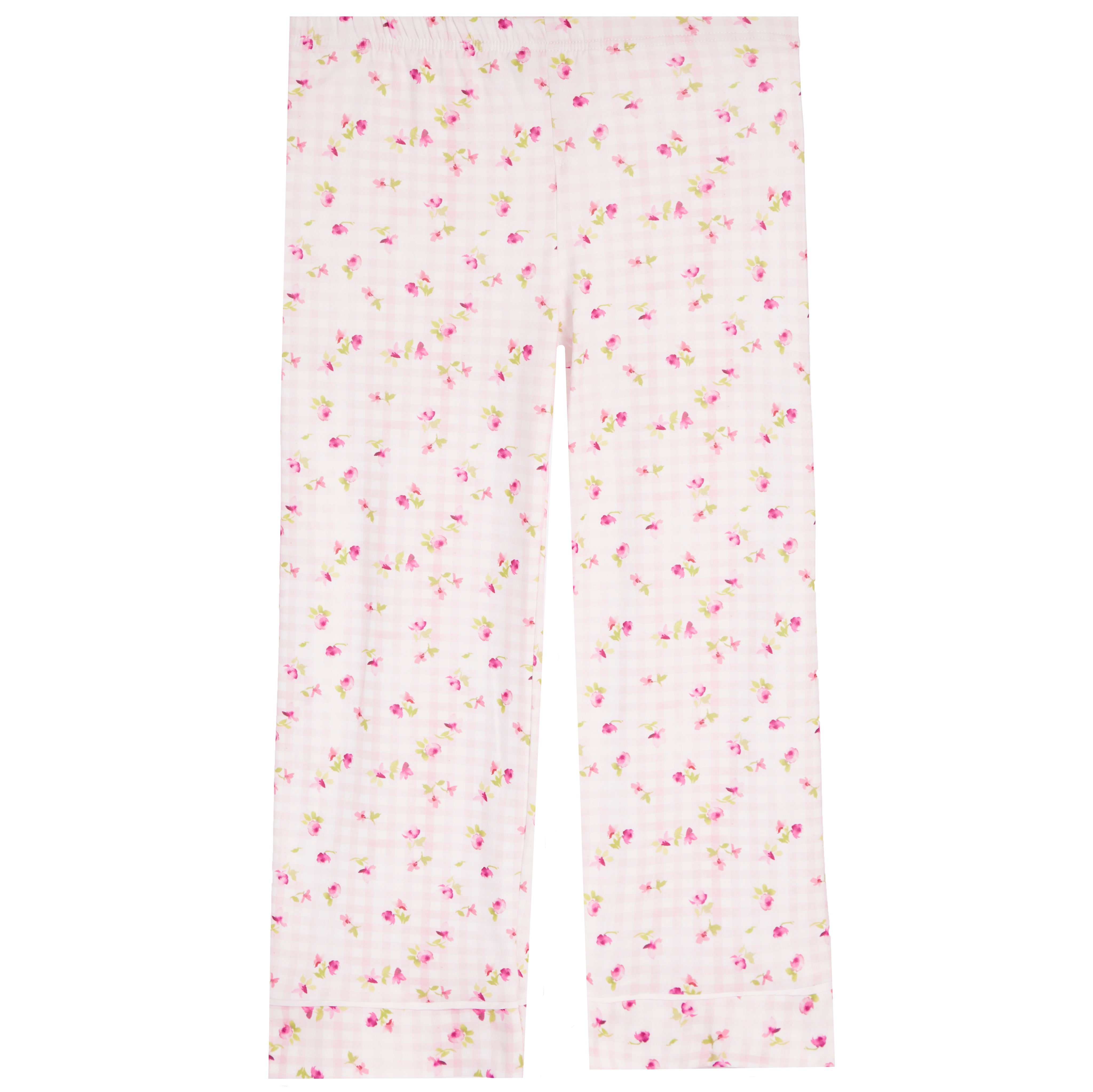 Gingham 2Pc Set With Roses Long Pants/Long Sleeve - Denny's
