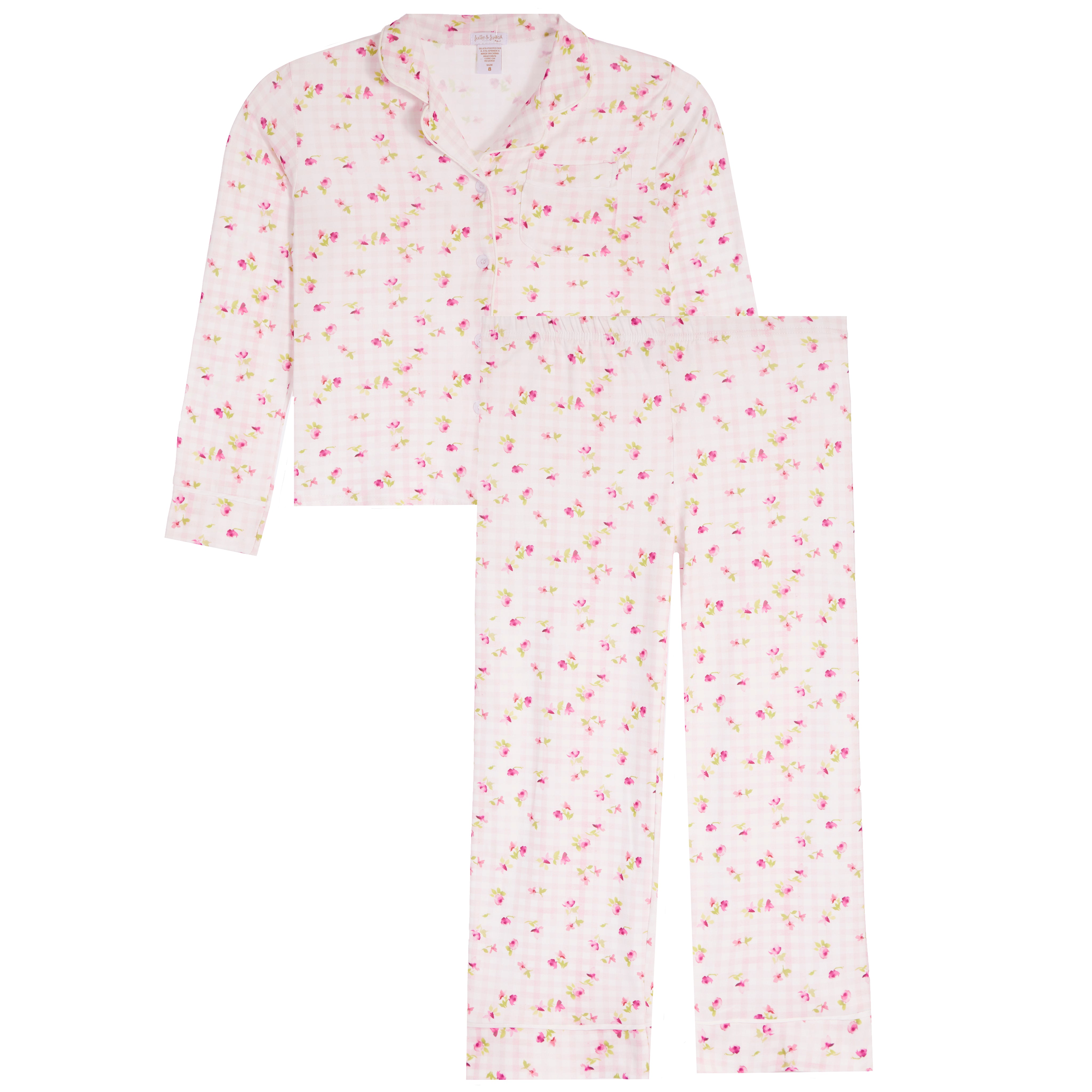 Gingham 2Pc Set With Roses Long Pants/Long Sleeve - Denny's
