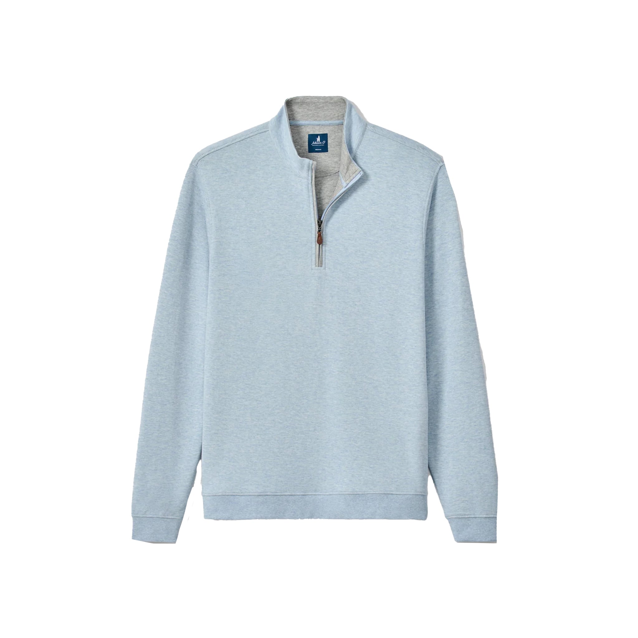 A light blue quarter-zip sweatshirt with a gray heathered inner collar, shown flat against a solid white background.