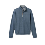 A heathered slate blue quarter-zip pullover sweatshirt with a gray interior lining and a brown zipper pull, displayed on a clean white background.