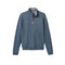 A heathered slate blue quarter-zip pullover sweatshirt with a gray interior lining and a brown zipper pull, displayed on a clean white background.