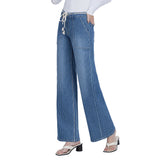 Drawstring Stripe Wide Leg Jean