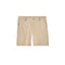 A pair of men's khaki shorts with belt loops, a button closure, and side pockets, shown flat against a solid white background.