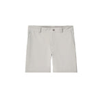 A pair of light beige or off-white shorts with a button closure and belt loops, shown flat against a solid white background.