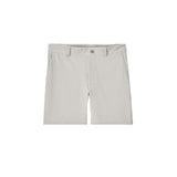 A pair of light beige or off-white shorts with a button closure and belt loops, shown flat against a solid white background.