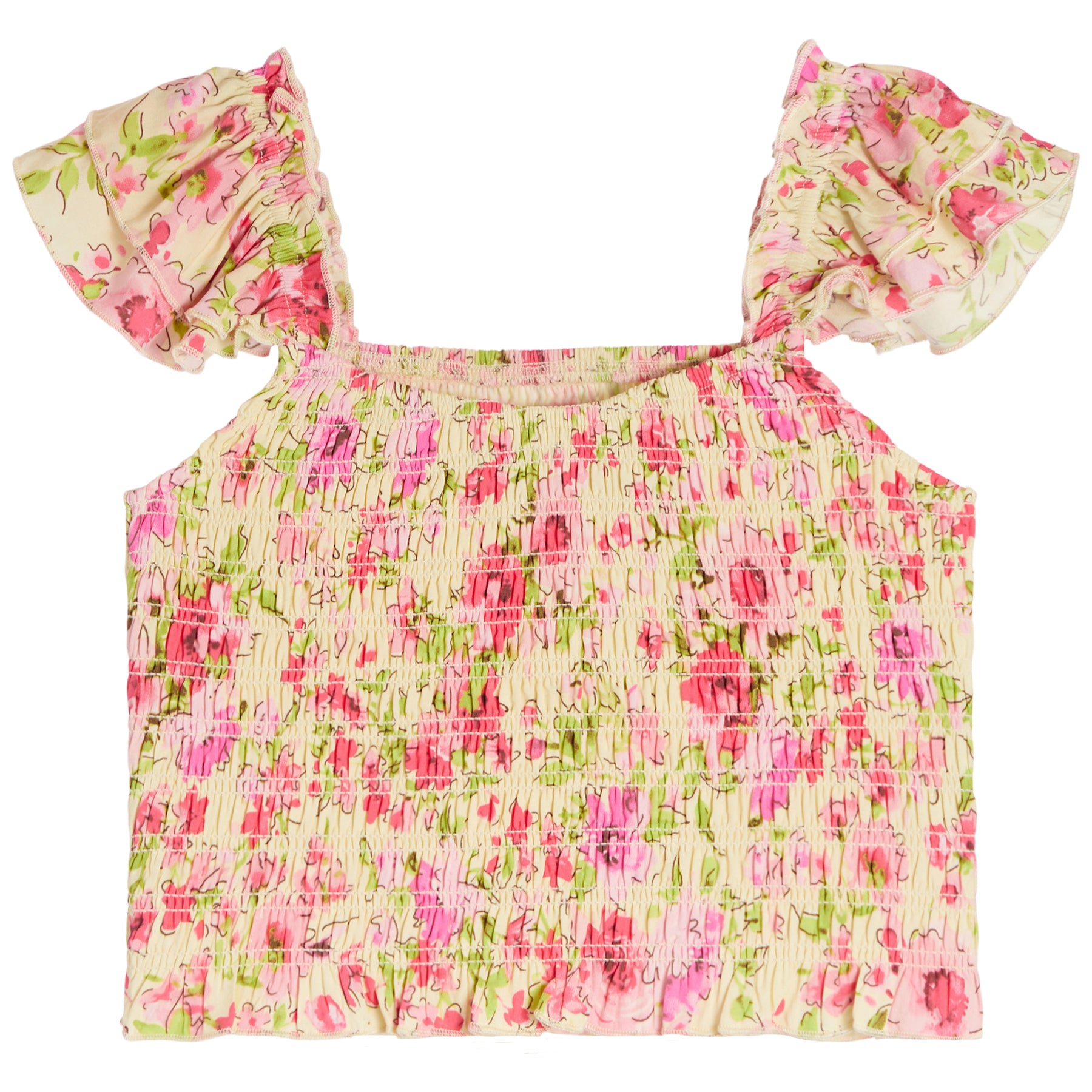 Joanna Vacay Floral Flutter Sleeve Top - Denny's