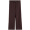 A pair of dark brown wide-leg lounge pants with an elastic waistband and drawstring, shown flat against a solid white background.