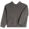 A dark gray washed hooded sweatshirt with a front kangaroo pocket and ribbed cuffs and hem, shown against a plain white background.