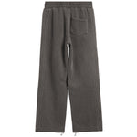A pair of dark gray wide-leg sweatpants with a single back pocket and double-stitched side detailing, shown from the back on a white background.