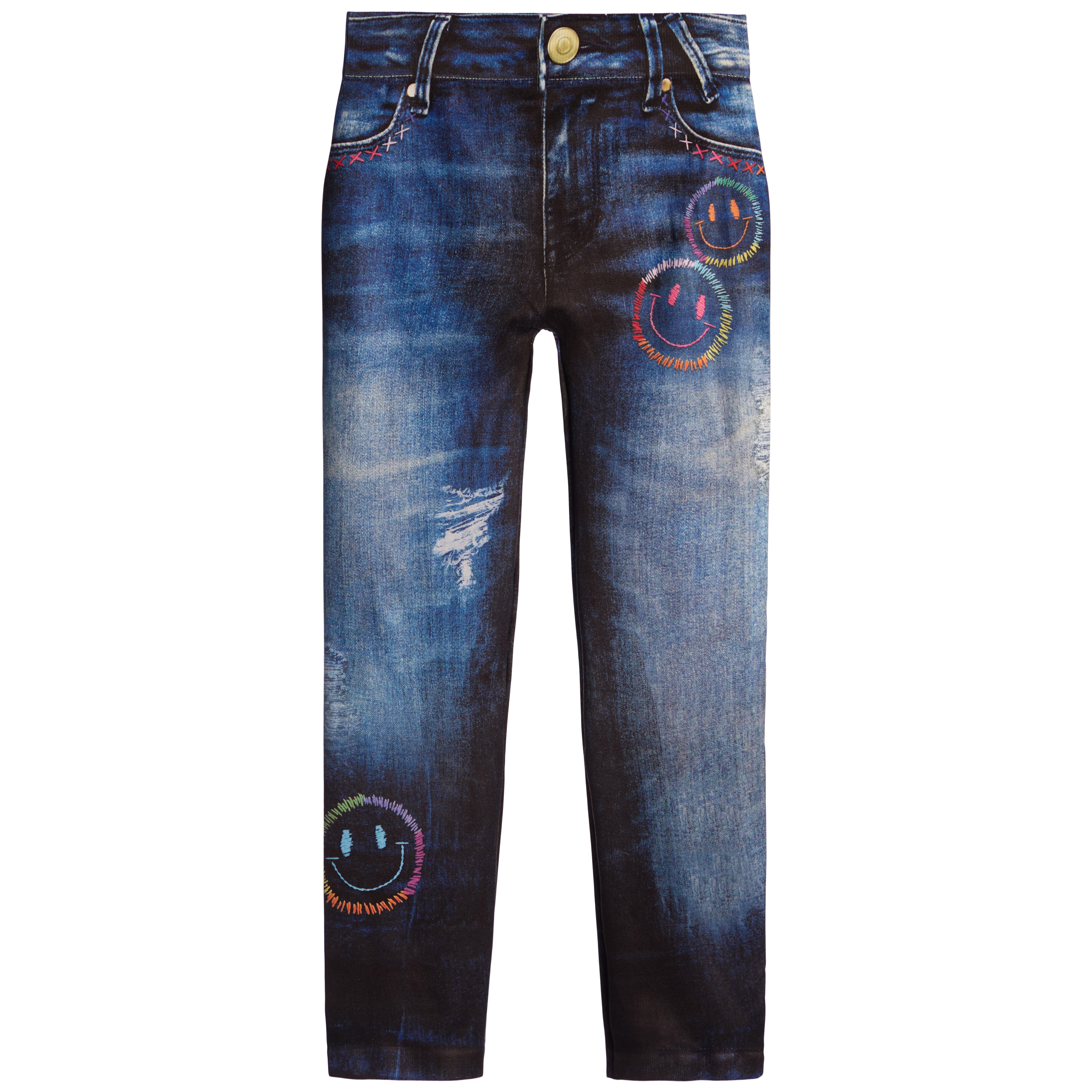 Embroidered Smiley Denim Leggings - Denny's