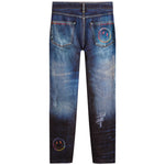 Embroidered Smiley Denim Leggings - Denny's