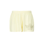 Light yellow shorts with a decorative angel on a white background