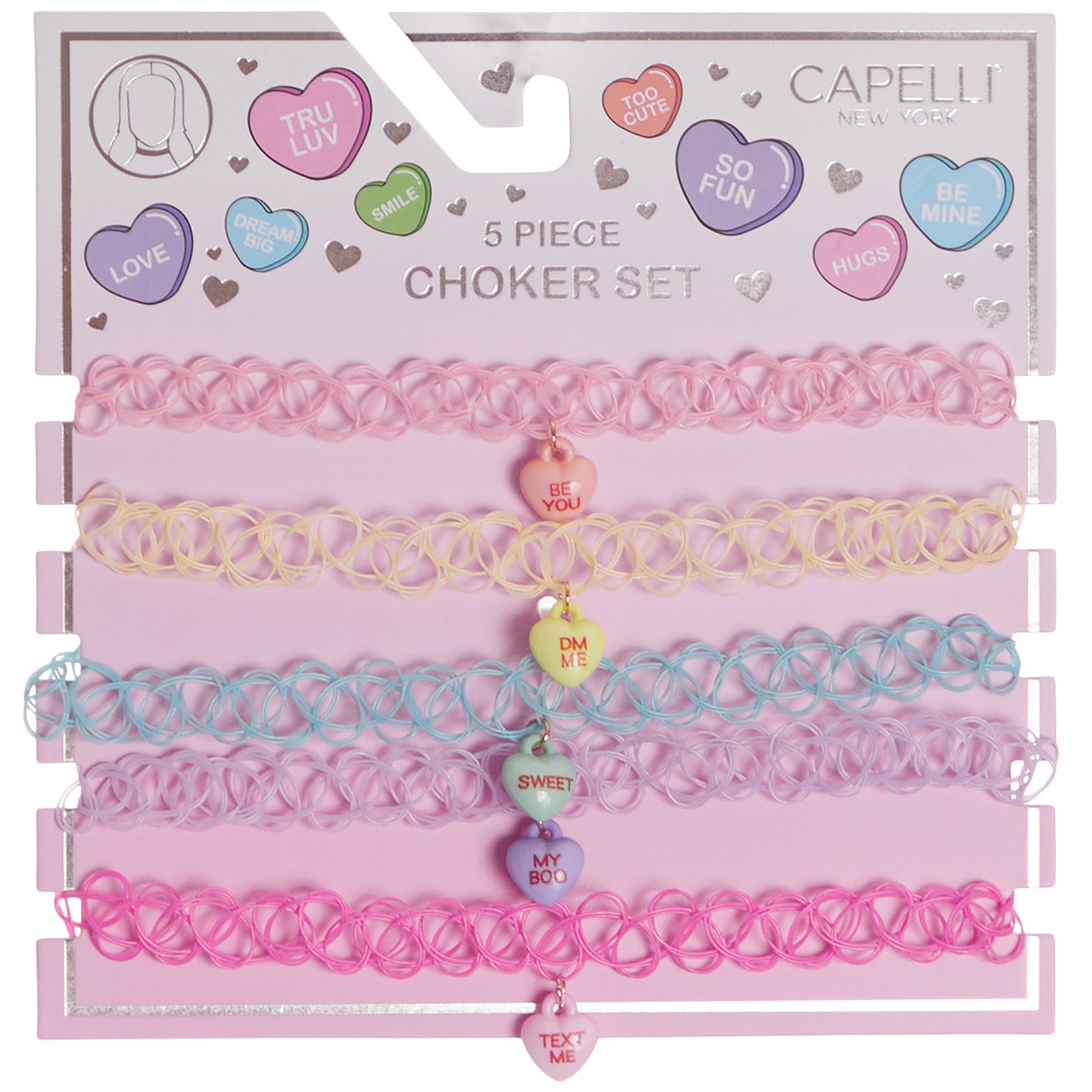 5 Pack Heart Words Choker Necklaces - Denny's