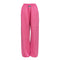 Bright pink wide-leg sweatpants with an elastic waistband and a small black brand patch on the front, shown against a plain white background.