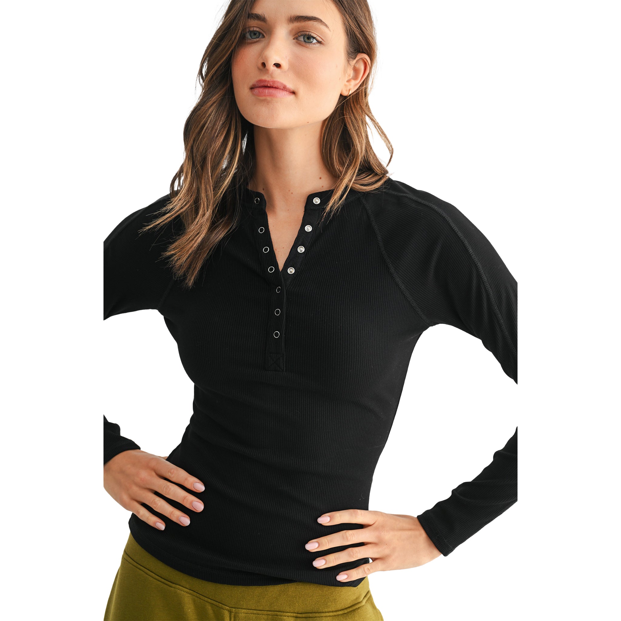 Long Sleeve Ribbed Henley - Denny's