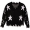 Ivory Stars Distressed V-neck Sweater - Denny's
