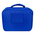 A royal blue canvas utility case with a top carry handle and a blank rectangular patch on the front, shown against a plain white background.