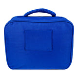 A royal blue canvas utility case with a top carry handle and a blank rectangular patch on the front, shown against a plain white background.