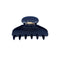 A glossy dark navy blue claw hair clip shown from the front against a plain white background.