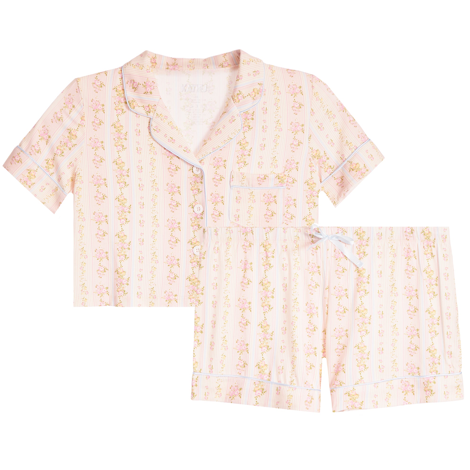 Lily Shabby Floral Stripe Cropped Short Set - Denny's