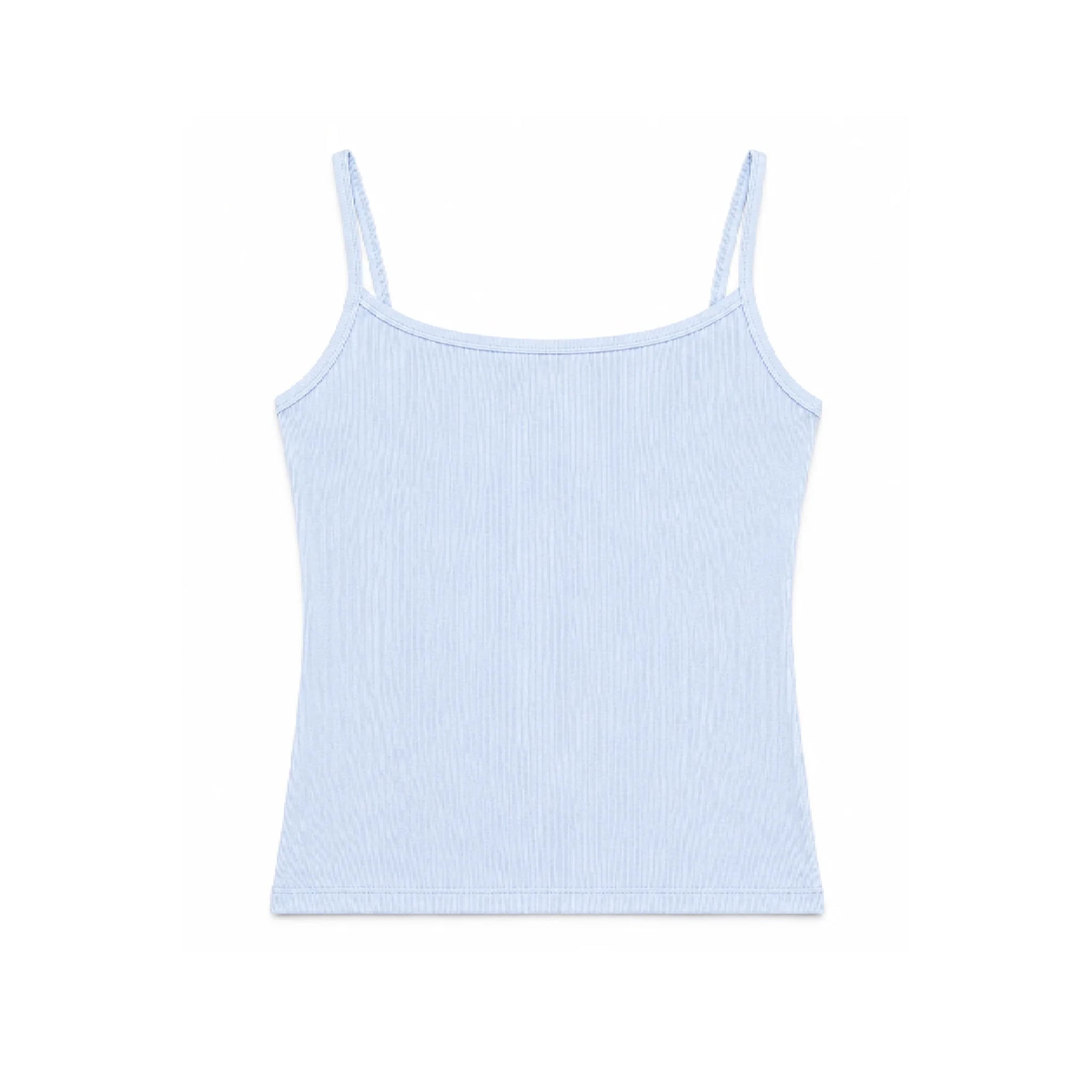 Light blue ribbed tank top on a white background