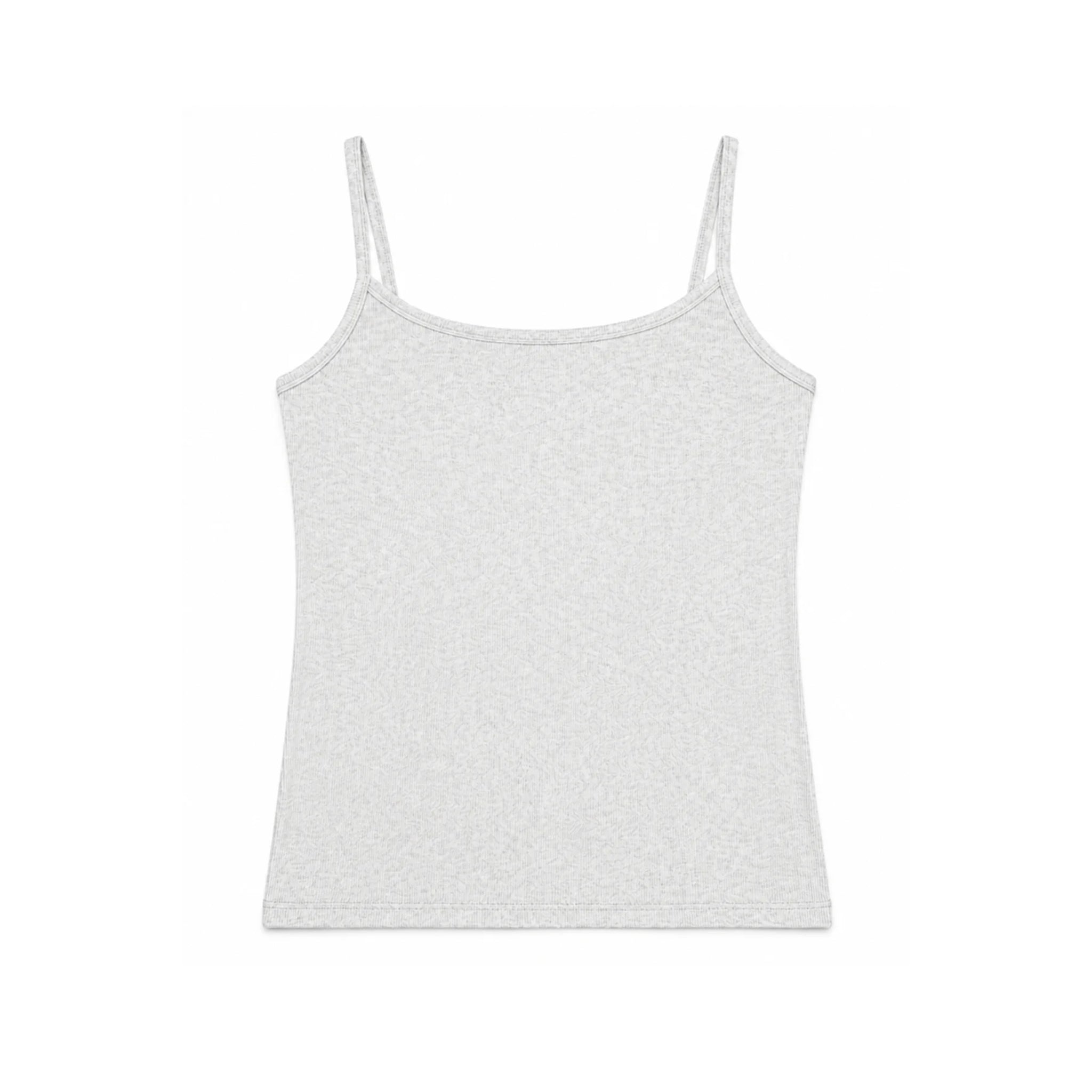 Grey spaghetti strap tank top on a white background