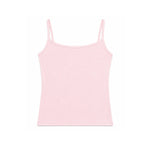Pink spaghetti strap tank top on a white background