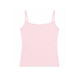 Pink spaghetti strap tank top on a white background