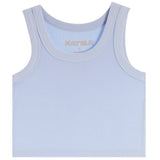 A light blue ribbed tank top with a crew neck and the brand name 'KATIEJ' printed inside the collar, shown against a plain white background.
