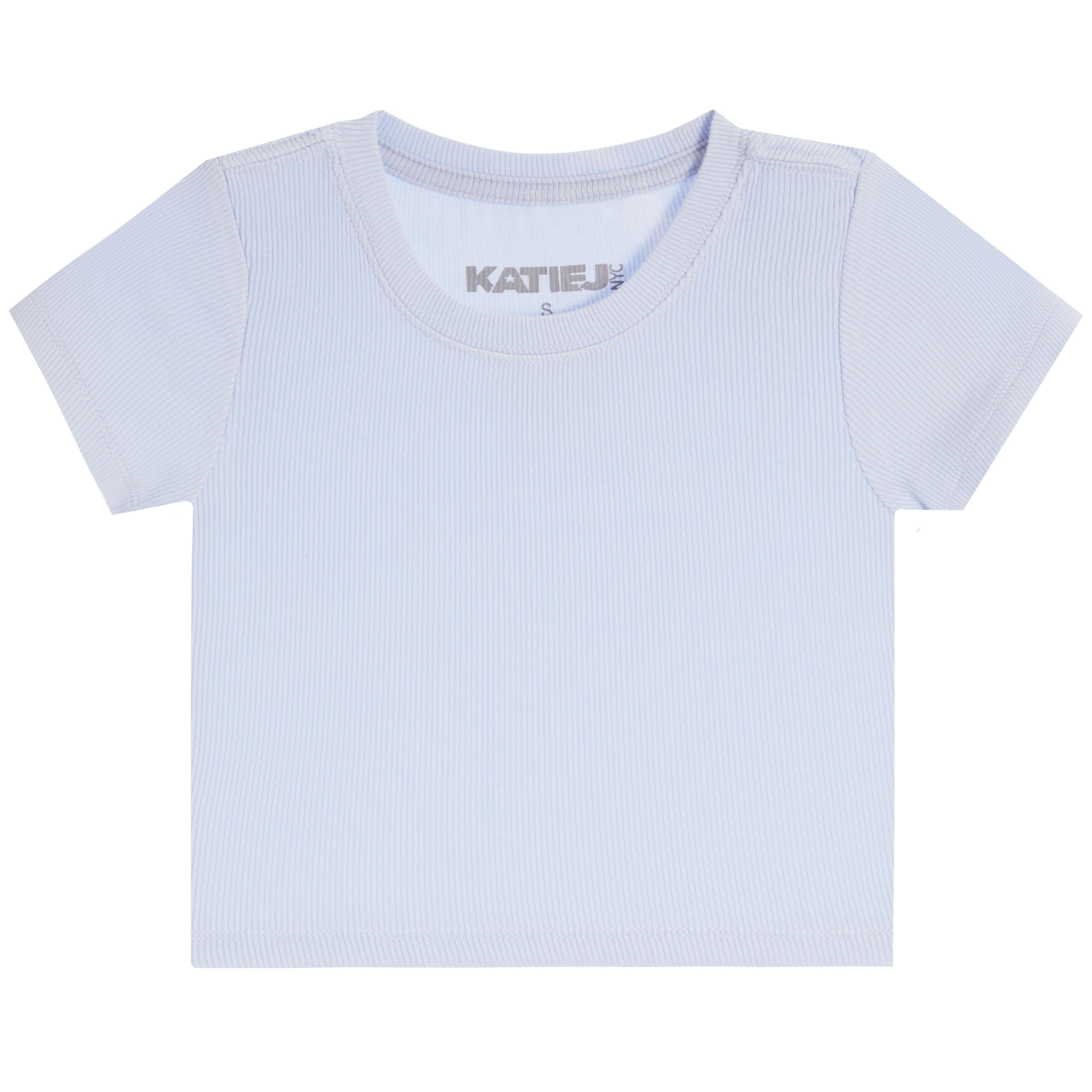 Light blue t-shirt with 'KatieJ NYC' branding on a white background