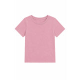 A short-sleeve crewneck t-shirt in a solid dusty pink color, presented flat against a clean white background.