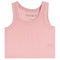 A light pink ribbed tank top with a crew neck and wide straps, featuring the brand name 'KATIEJ' printed inside the collar, shown on a plain white background.