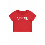 Red t-shirt with 'LOCAL' text on a white background
